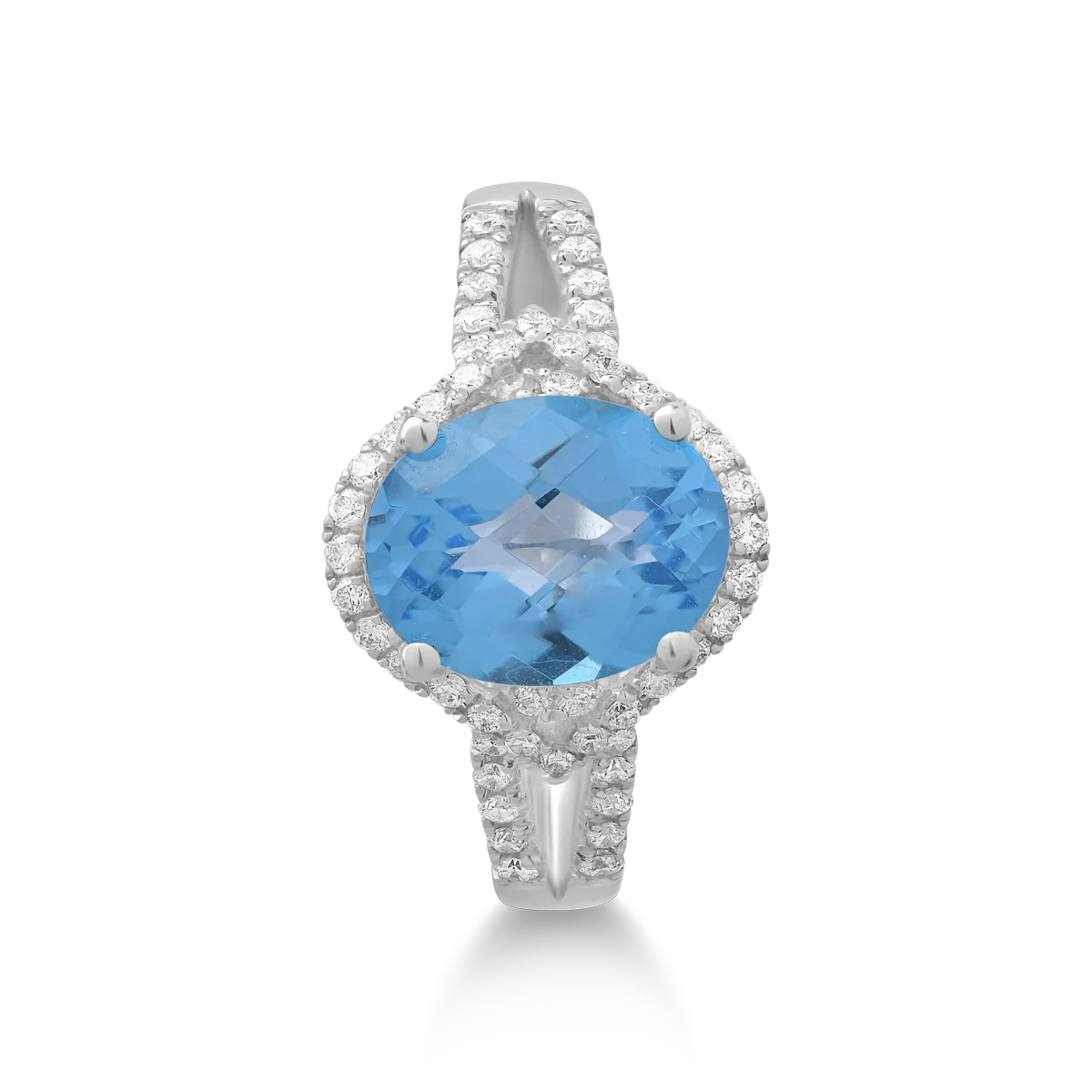 Inel din aur alb de 18K cu topaz albastru de 3ct si diamante de 0.38ct