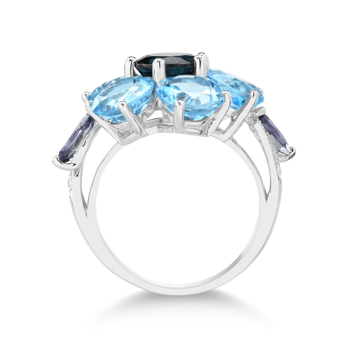 18K white gold flower ring with 9.92ct precious and semiprecious stones