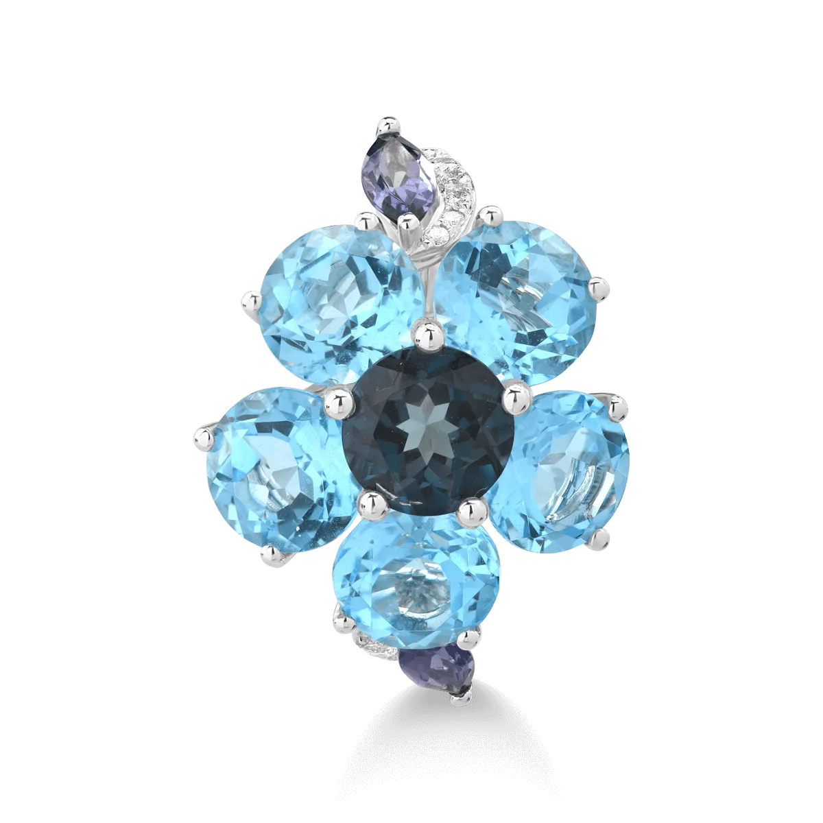 18K white gold flower ring with 9.92ct precious and semiprecious stones