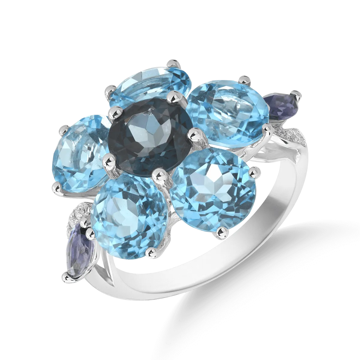 Teilor Inel floare din aur alb cu pietre pretioase si semipretioase de 9.92ct
