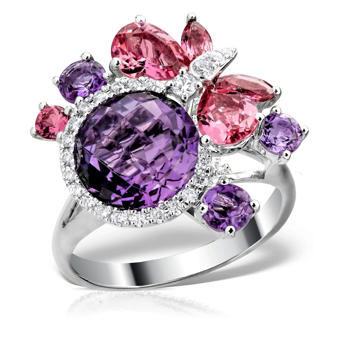Teilor Inel din aur alb cu pietre pretioase si semipretioase de 7.33ct