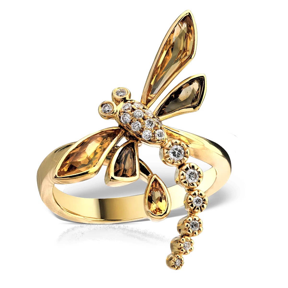 18K yellow gold ring with precious and semi-precious stones of 1.35 ct