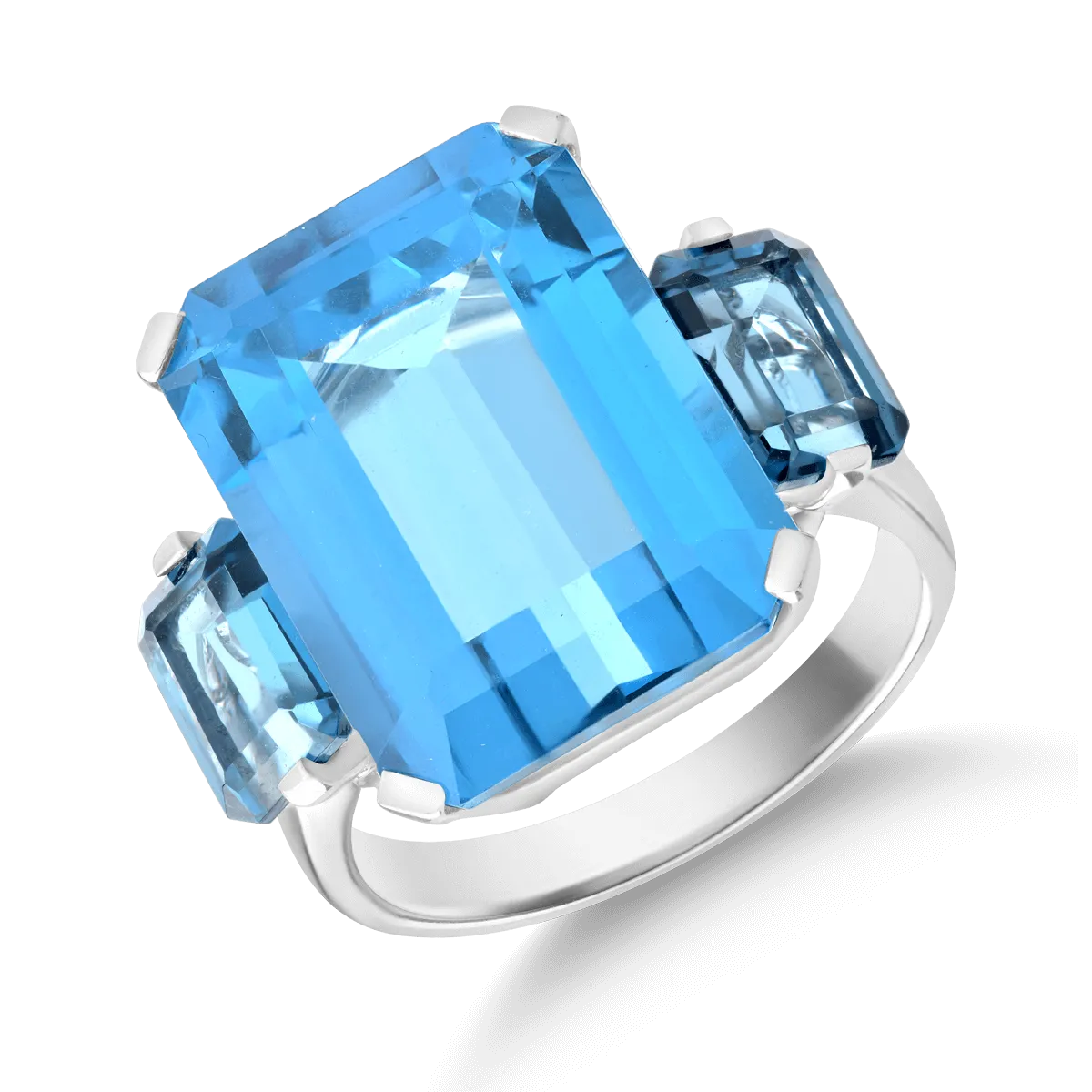 Inel din aur alb cu topaze albastre octogonale de 18.1ct