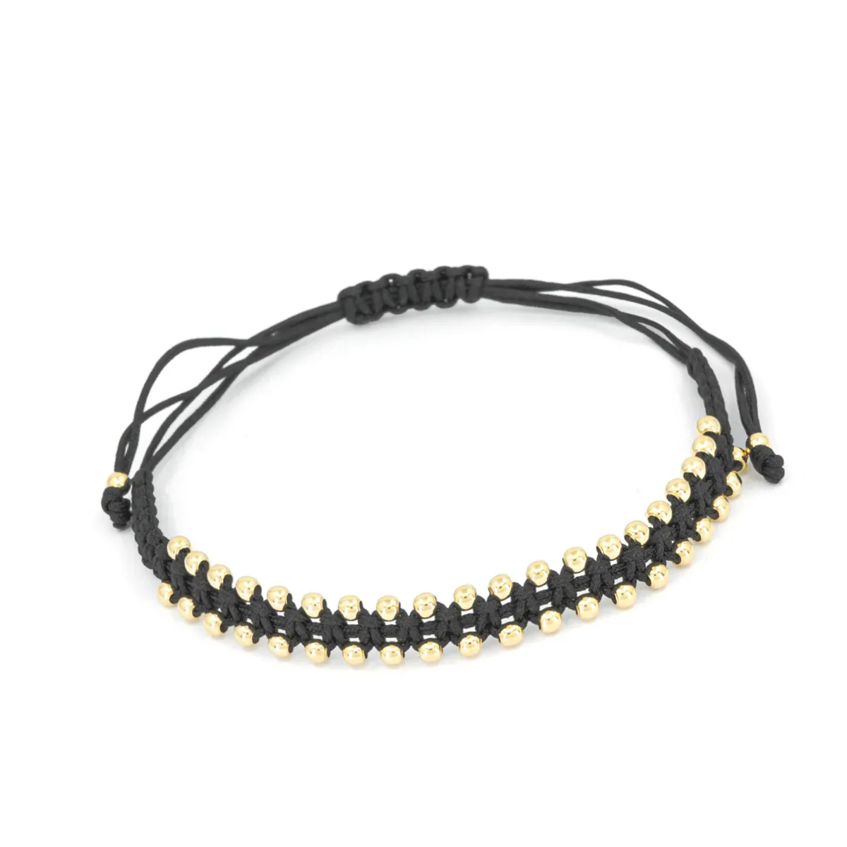 Bratara cu snur negru din aur galben de 14K