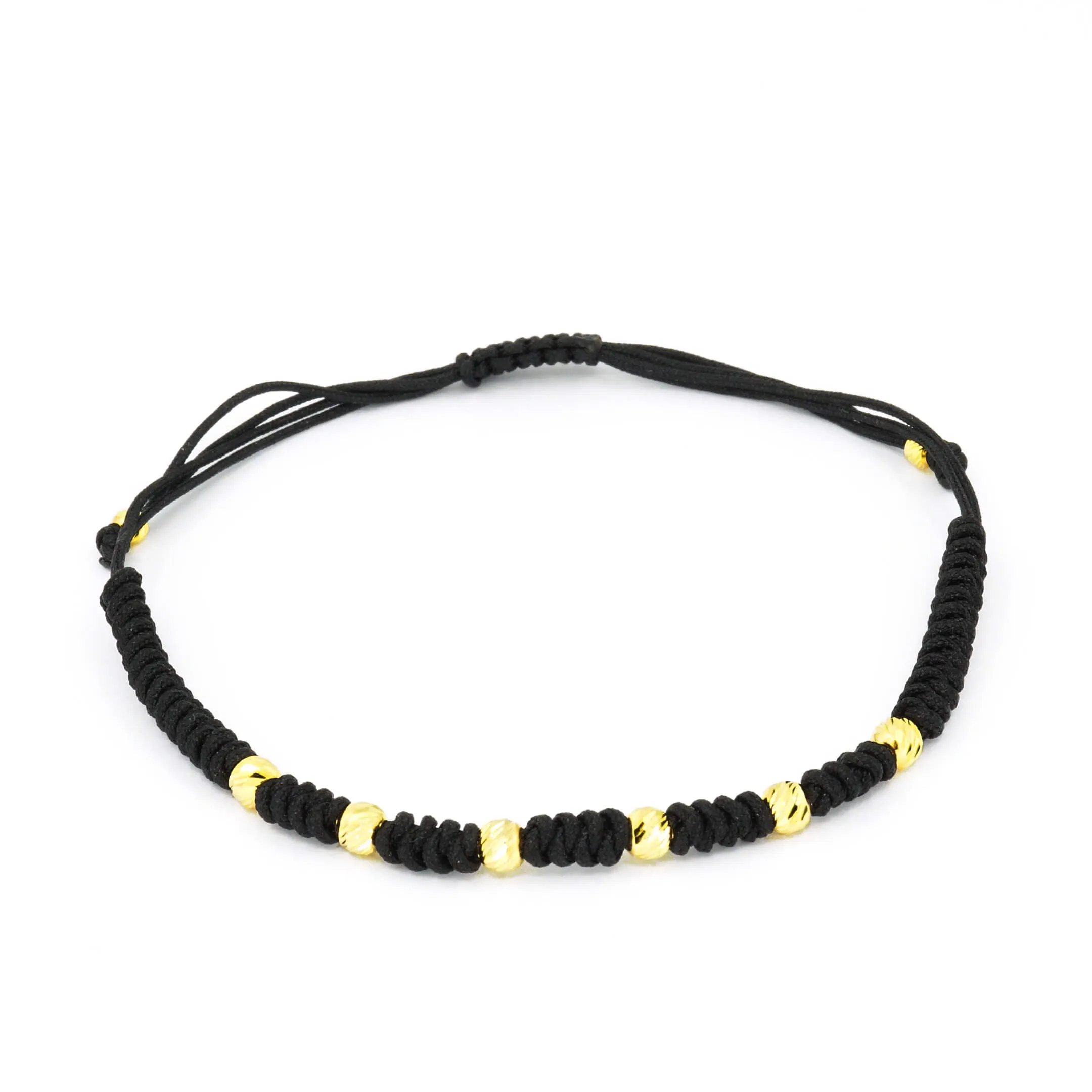 Bratara cu snur negru din aur galben de 14K