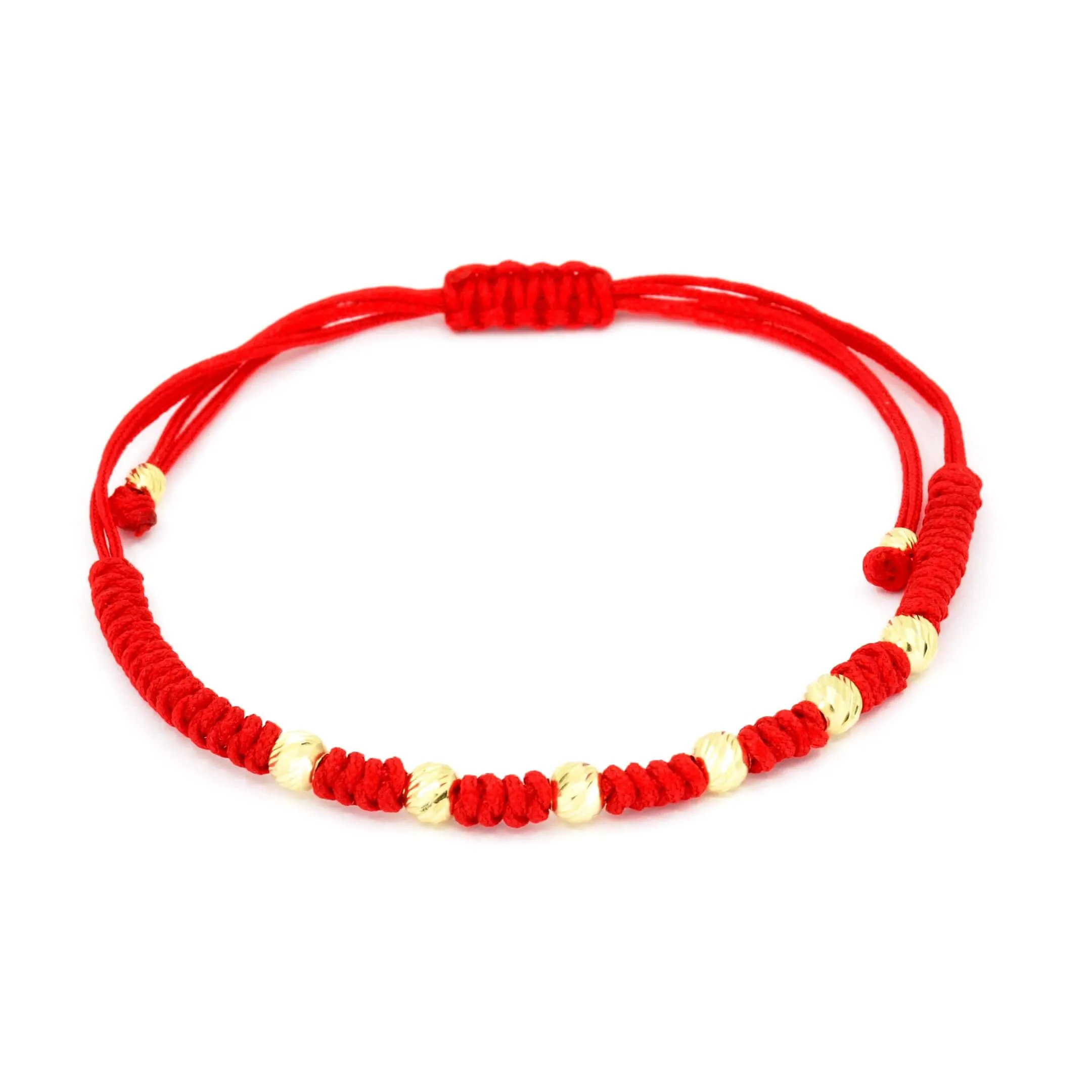 Red cord bracelet with 14K yellow gold