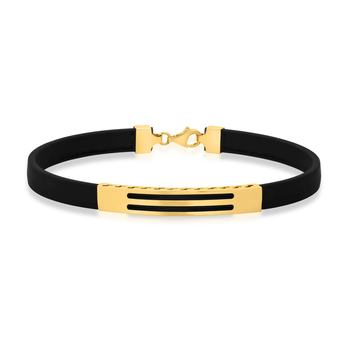 Silicone men's bracelet with 14K yellow gold plate
