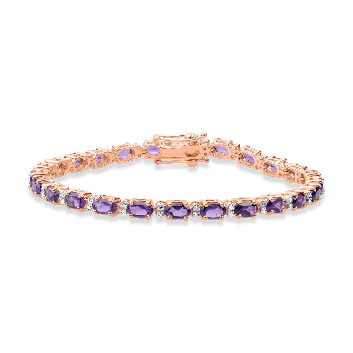 18K rose gold tennis bracelet with 4.97ct amethysts and 0.25ct diamonds