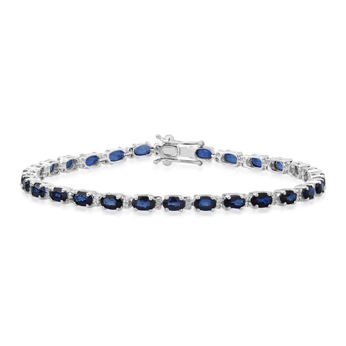 14K white gold tennis bracelet with 9.31ct treated sapphires and 0.28ct diamonds