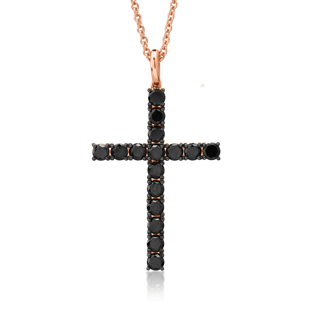 18K rose gold cross pendant necklace with 1.45ct black diamonds