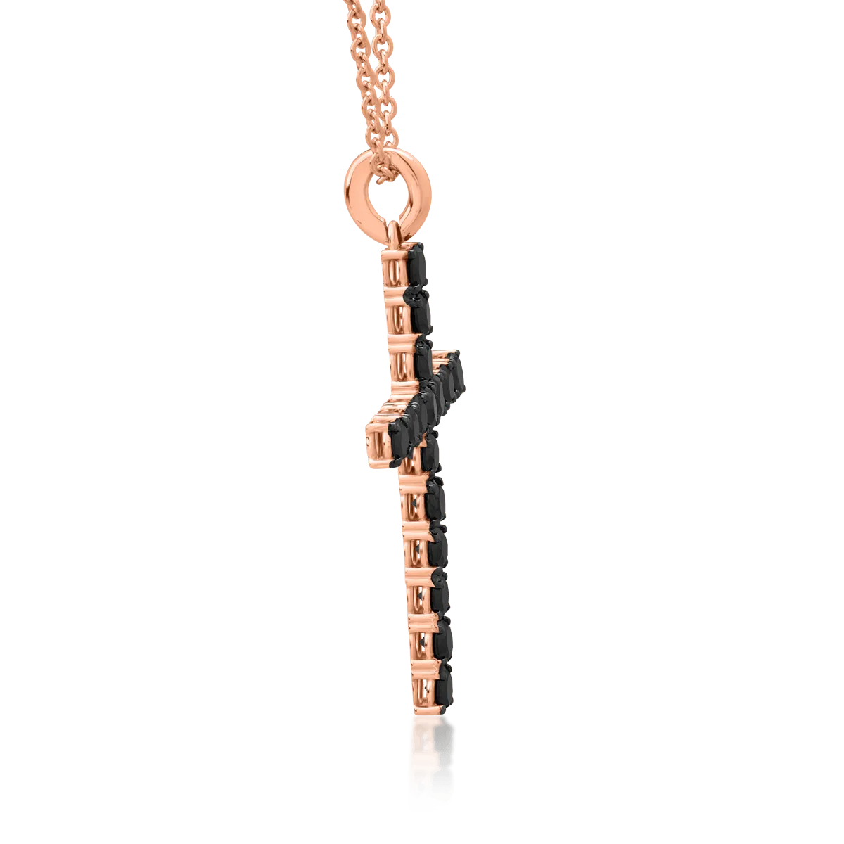18K rose gold cross pendant necklace with 1.45ct black diamonds