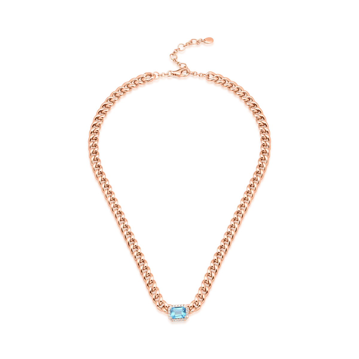 18K rose gold necklace with 1.92ct blue topaz and 0.21ct diamonds