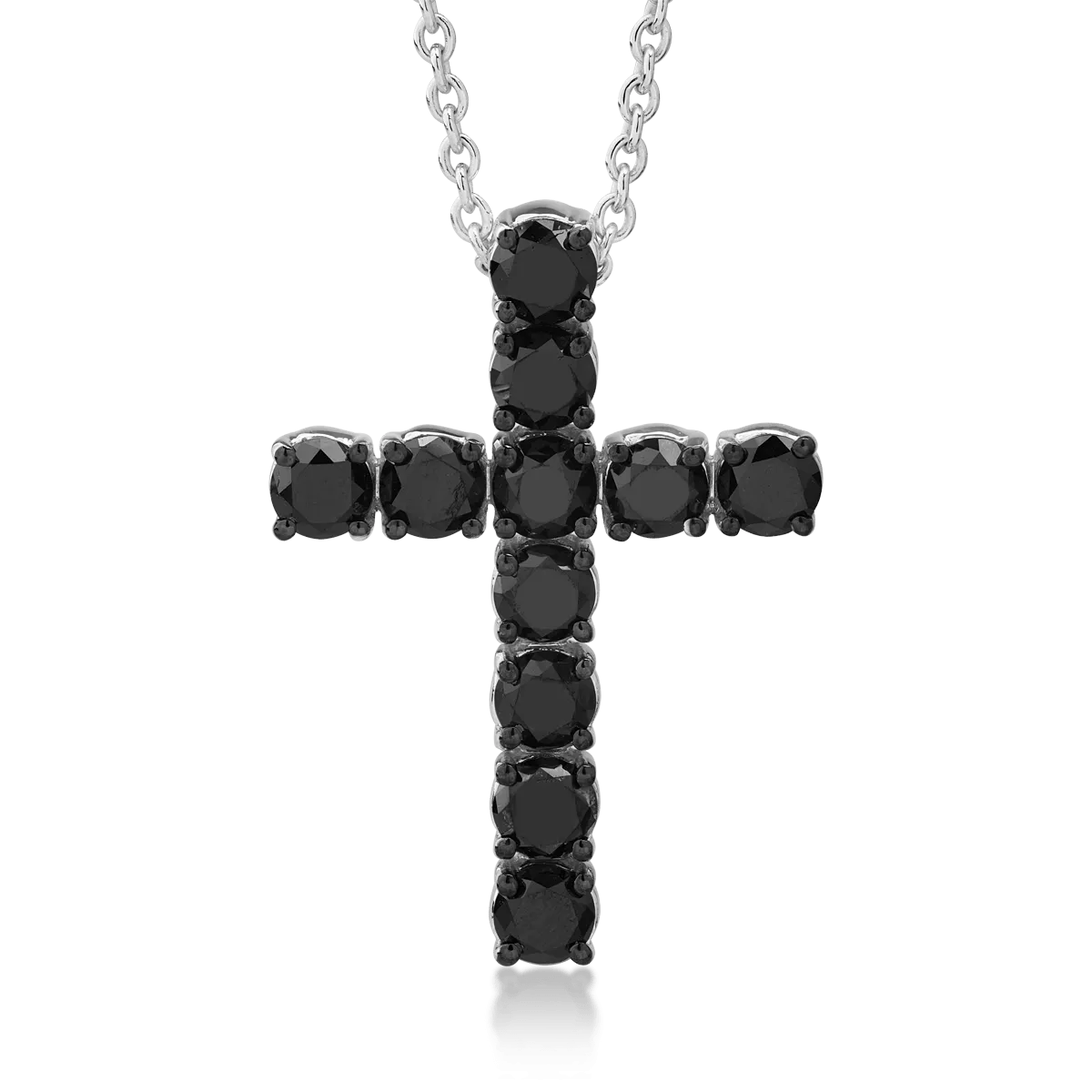 18K white gold cross pendant necklace with 3.3ct black diamonds