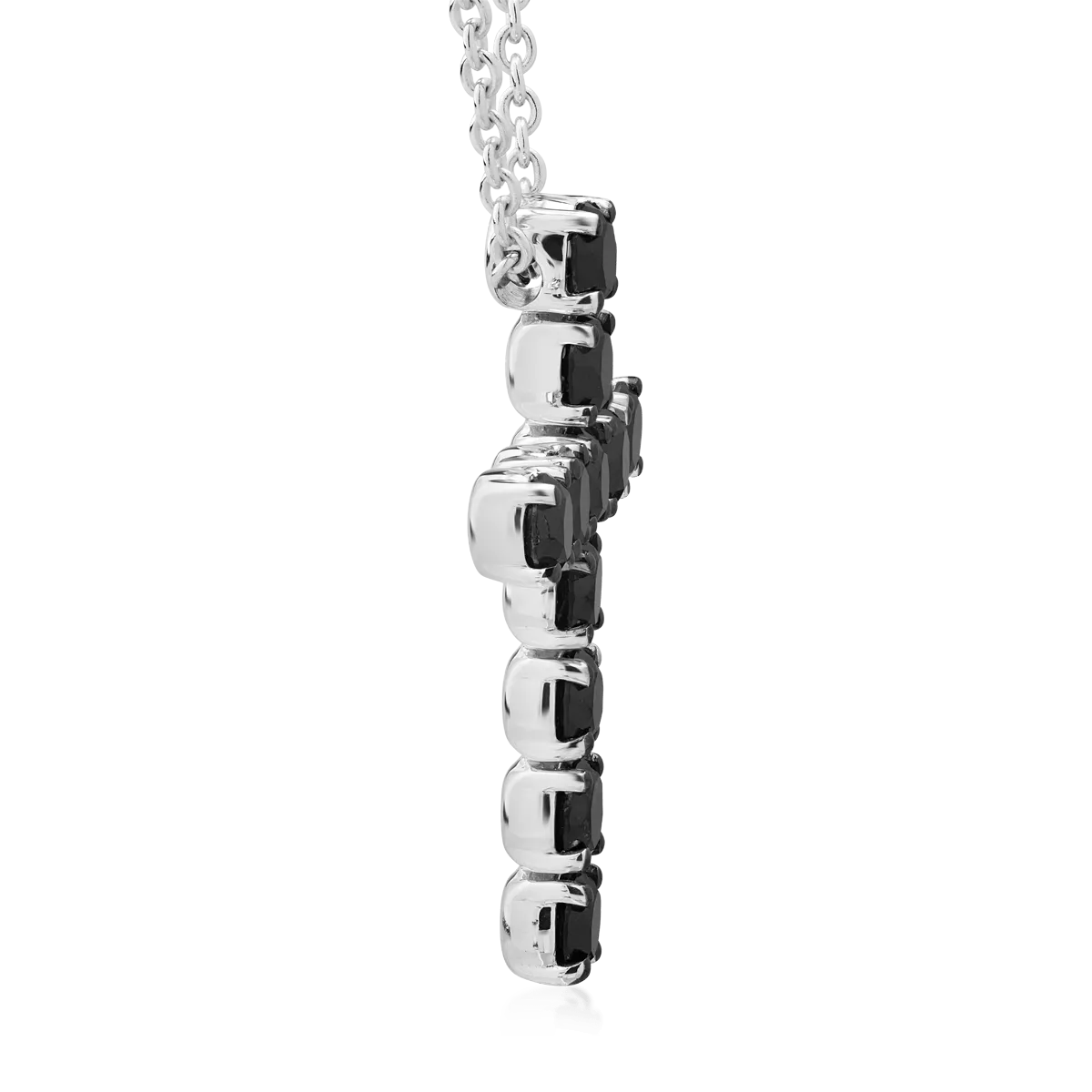 18K white gold cross pendant necklace with 3.3ct black diamonds