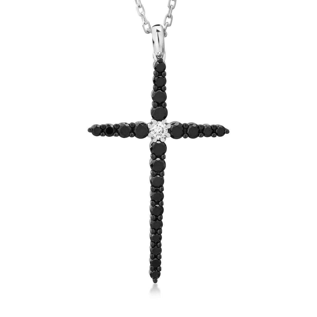 Naszyjnik w kształcie krzyża z 18K białego złota z 1ct czarnymi diamentami i bezbarwnym diamentem o masie 0.09ct