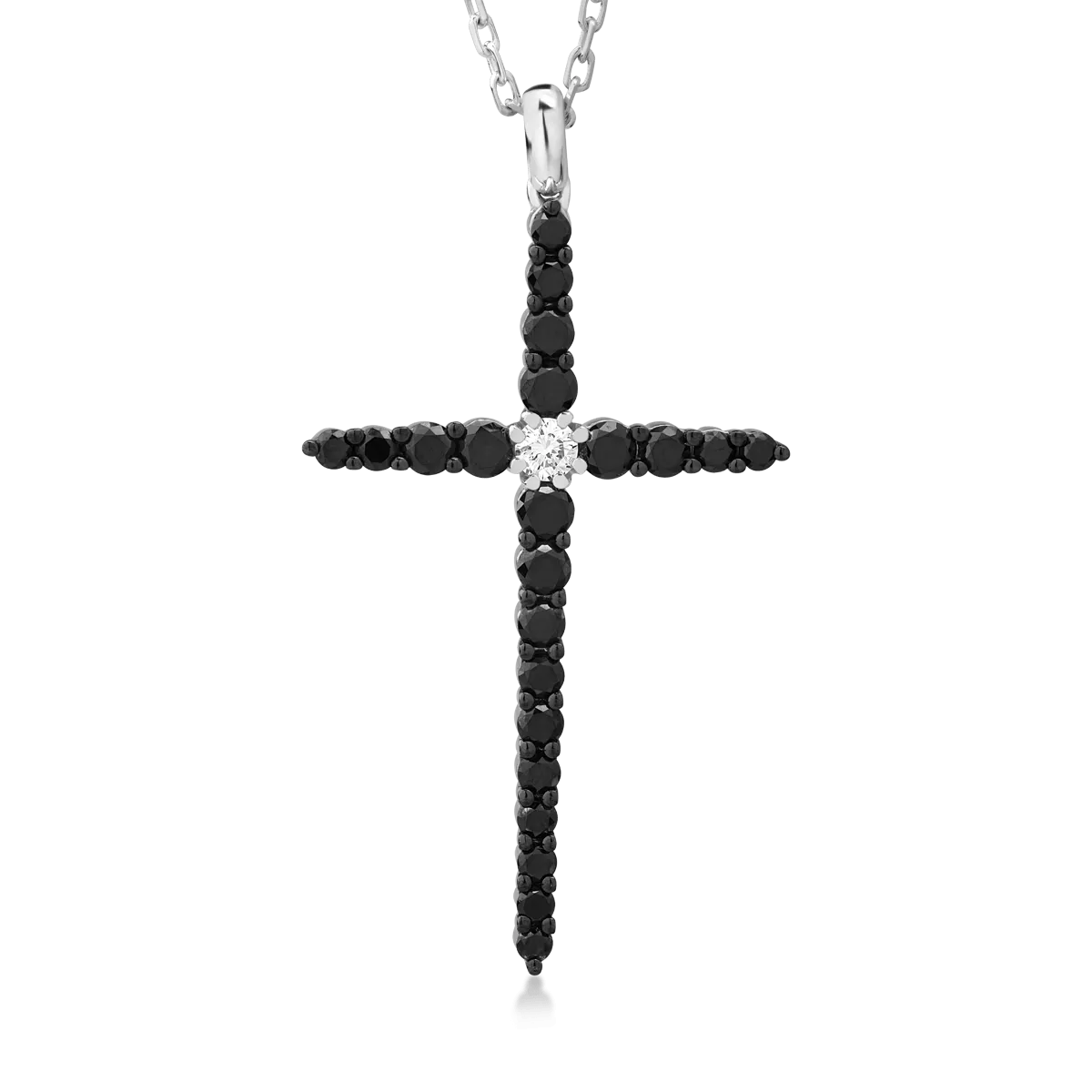 18K white gold cross pendant necklace with 1ct black diamonds and a 0.09ct clear diamond