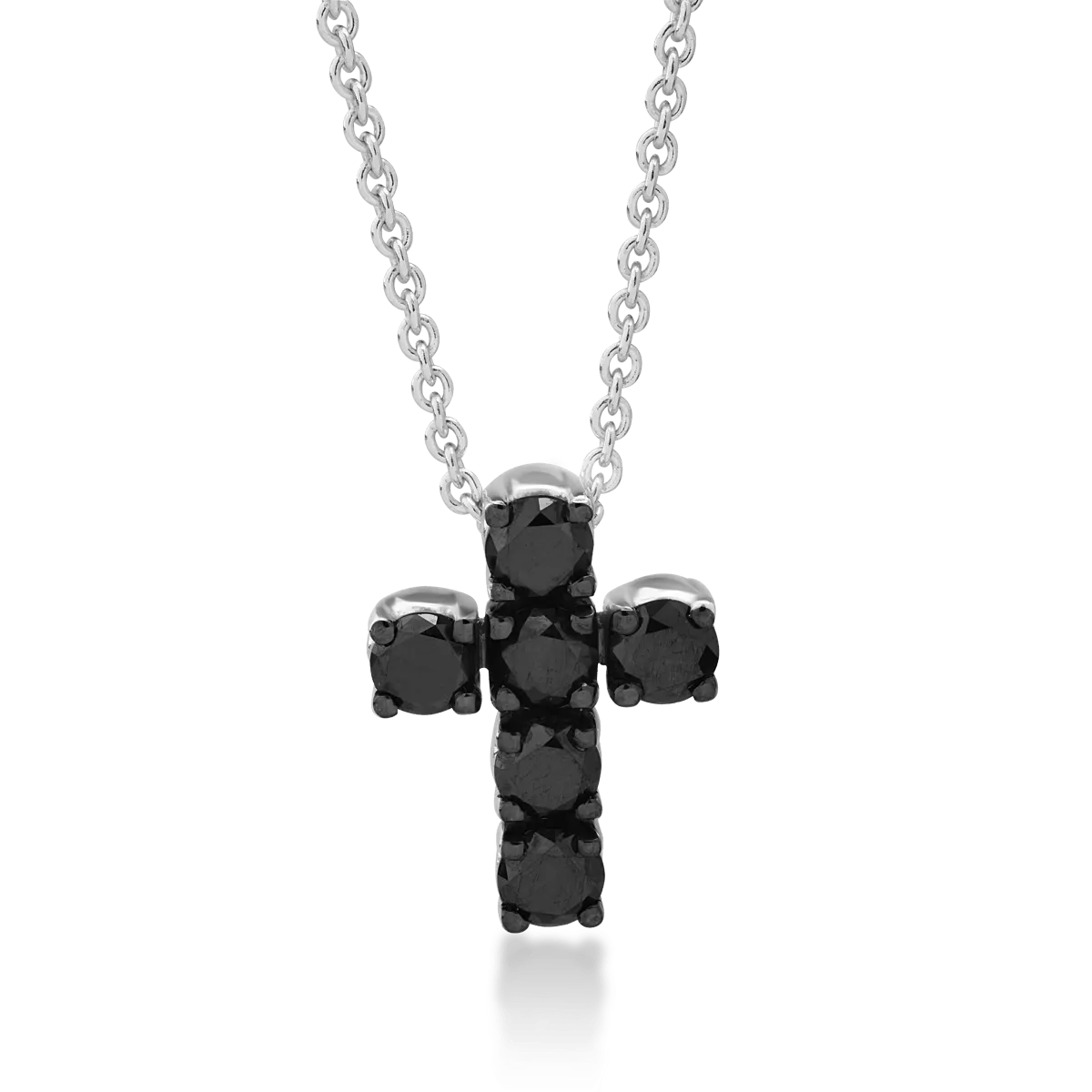 18K white gold cross pendant necklace with 0.64ct black diamonds
