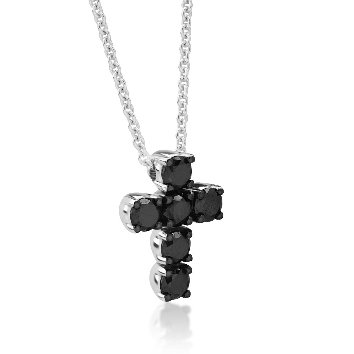 Wisiorek z 18K białego złota w kształcie krzyża z czarnymi diamentami o masie 0.64ct