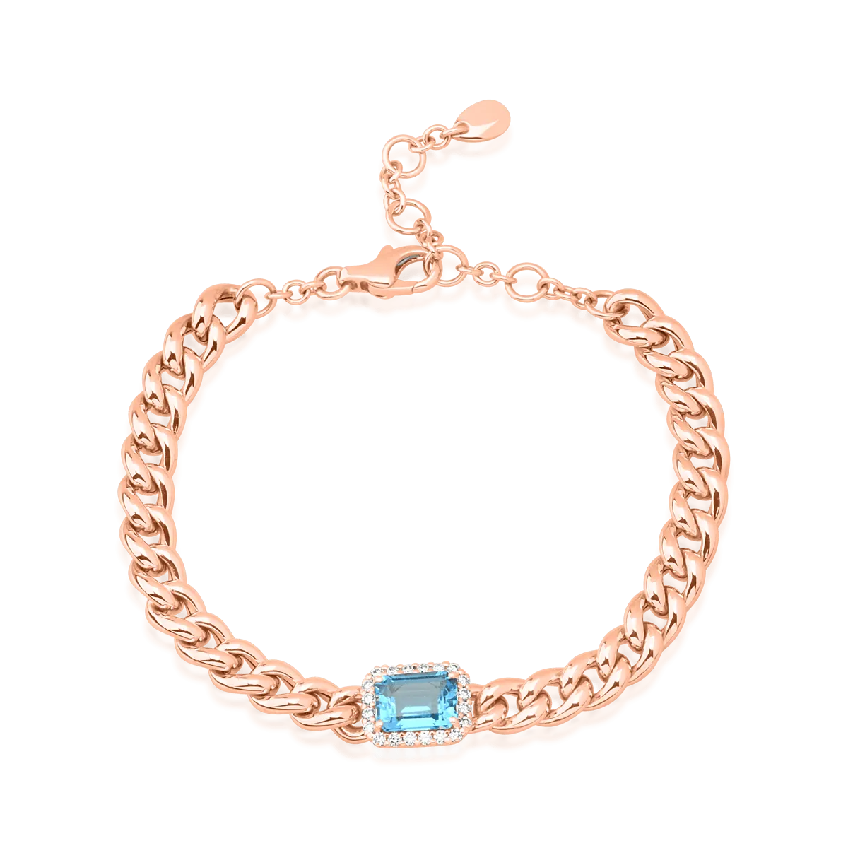 Bratara din aur roz cu topaz albastru rectangular de 1.92ct si diamante de 0.21ct