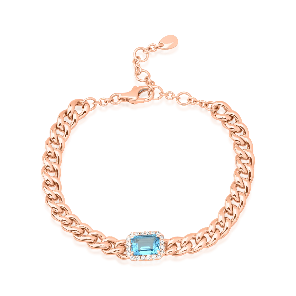 18K rose gold bracelet with 1.92ct blue topaz and 0.21ct diamonds