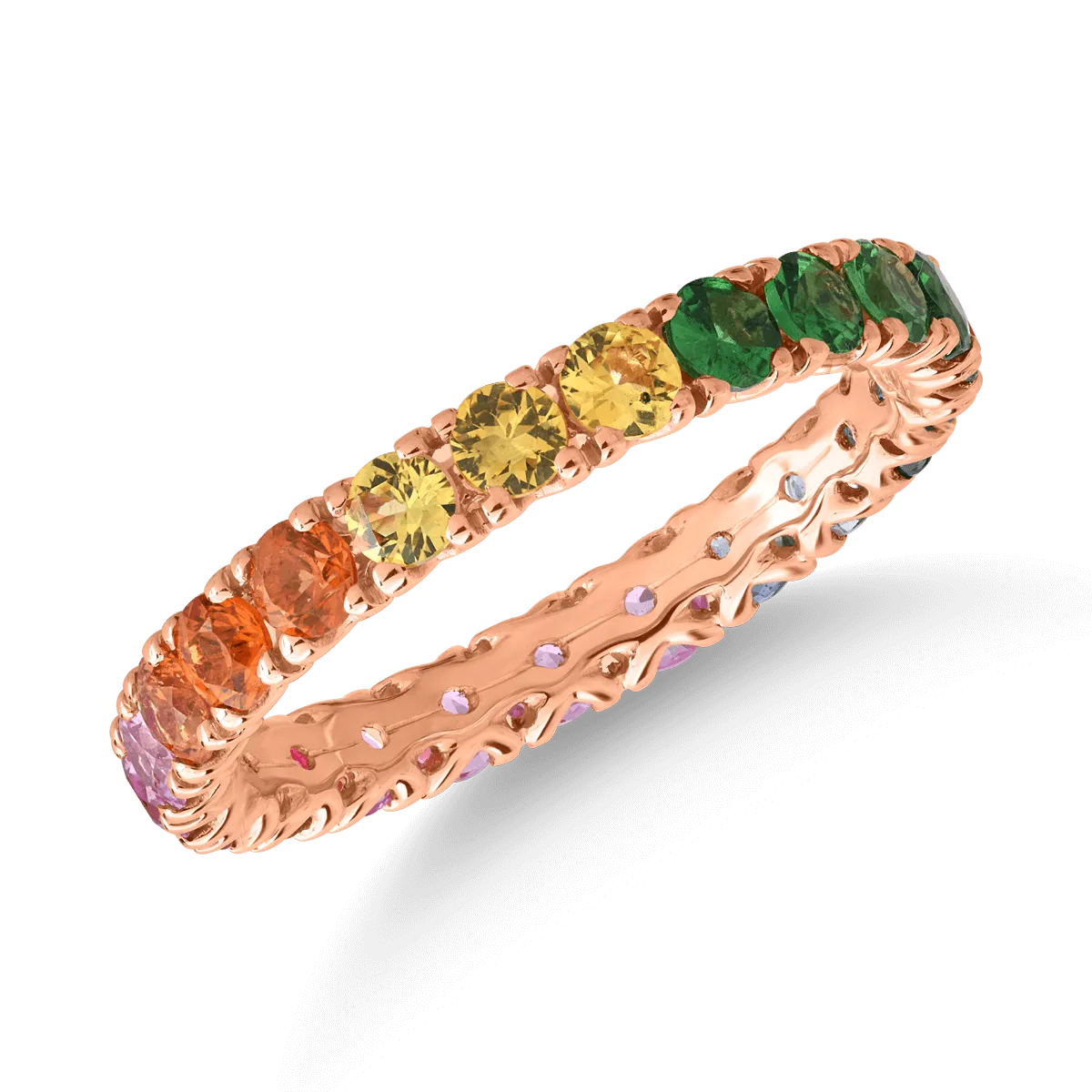 18K rose gold infinity ring with 1.65ct multicoloured sapphires