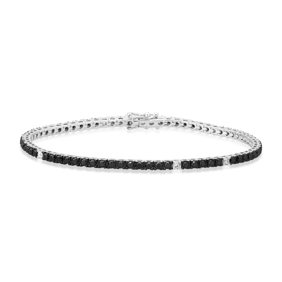 Bratara tennis din aur alb de 18K cu diamante negre de 1.95ct si diamante transparente de 0.15ct