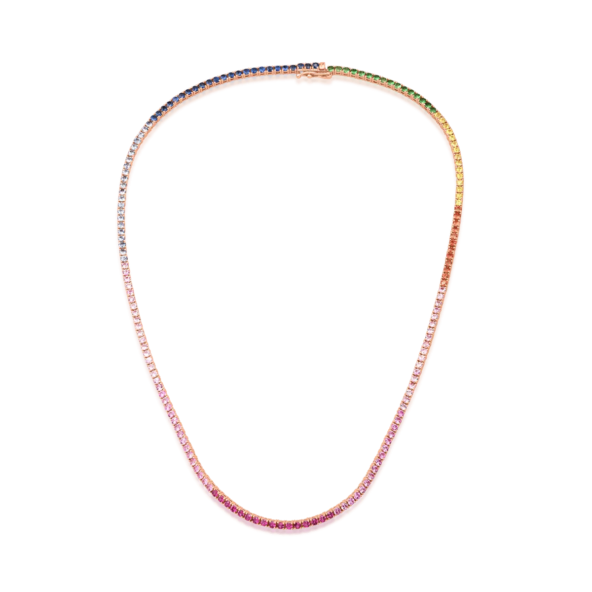 Верижка от розово злато 18К с многоцветни сапфири 13.2гкт