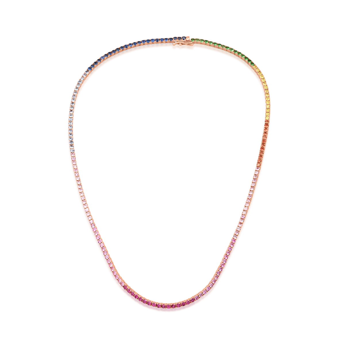Colier tennis din aur roz cu safire multicolore de 7.6ct