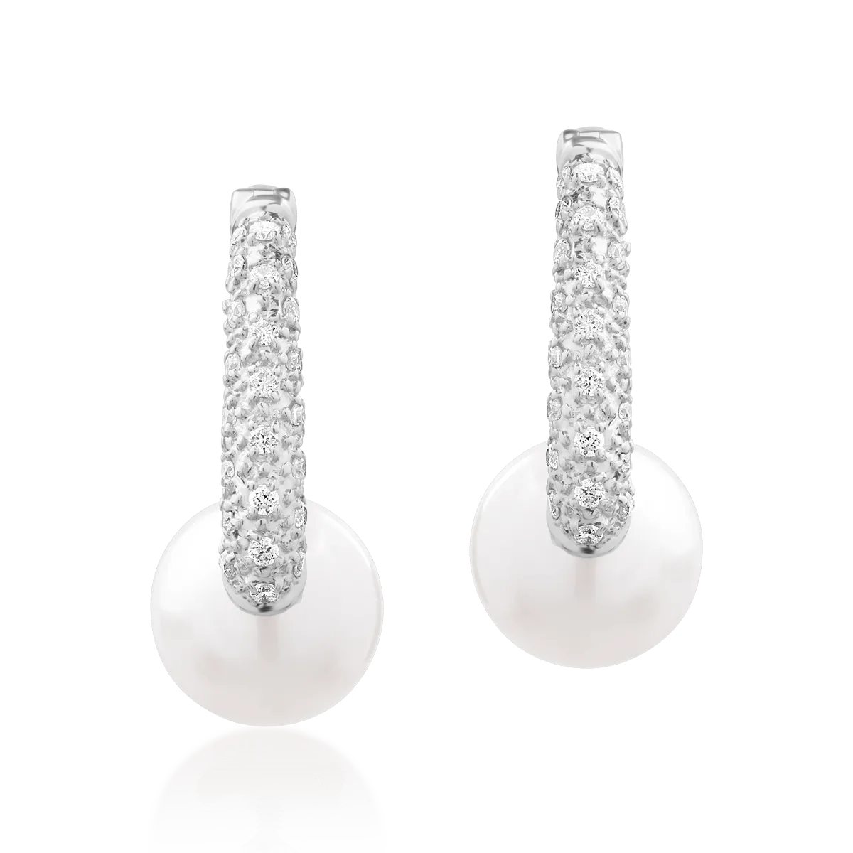 14K white gold earrings with 5.171ct fresh water cultured pearls and 0.17ct diamonds