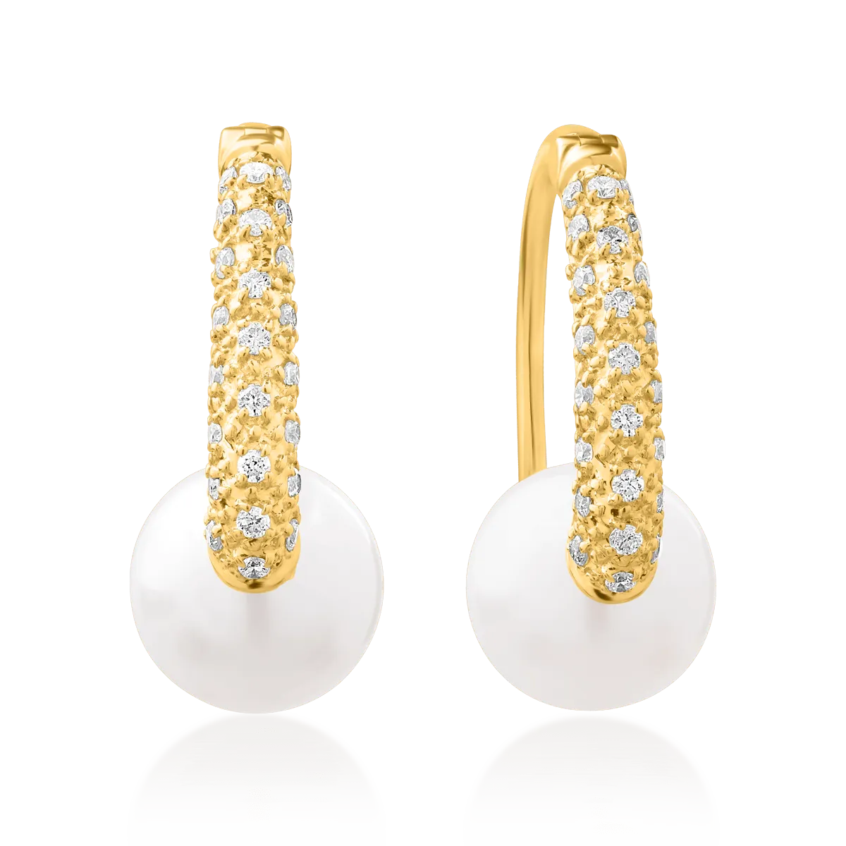 14K yellow gold earrings with 5.19ct fresh water cultured pearls and 0.17ct diamonds