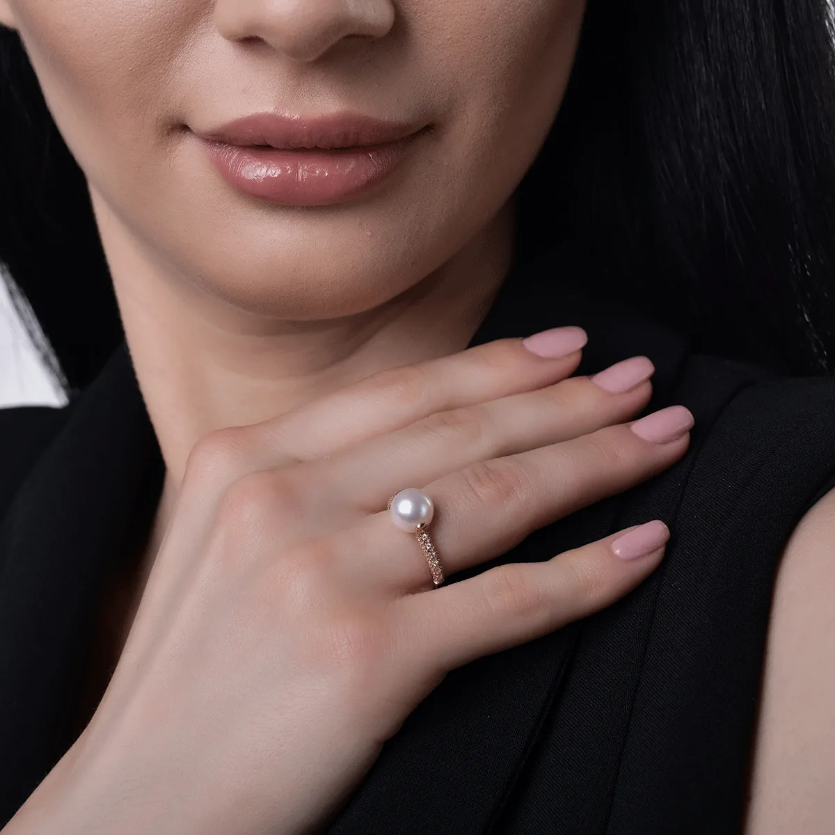 Пръстен от 14K розово злато с 3.617ct култивирана перла и 0.15 диаманта