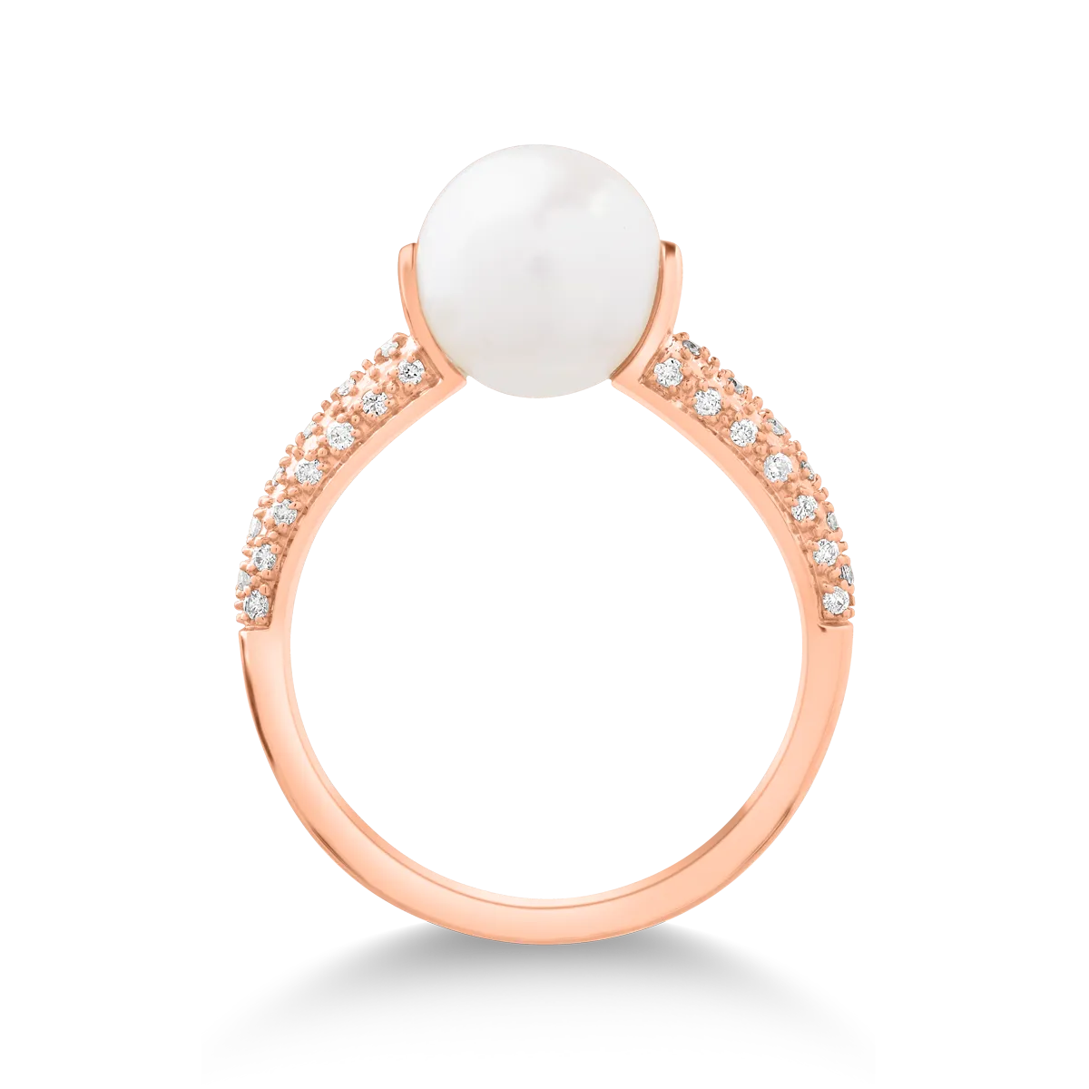 Pierścionek z 14K różowego złota z perłą kulturową 3.9ct i diamentami o masie 0.1ct