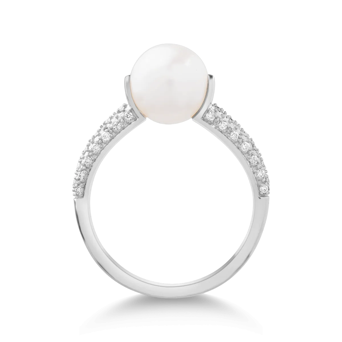 Inel din aur alb de 14K cu perla de cultura 3.653ct si diamante de 0.156ct