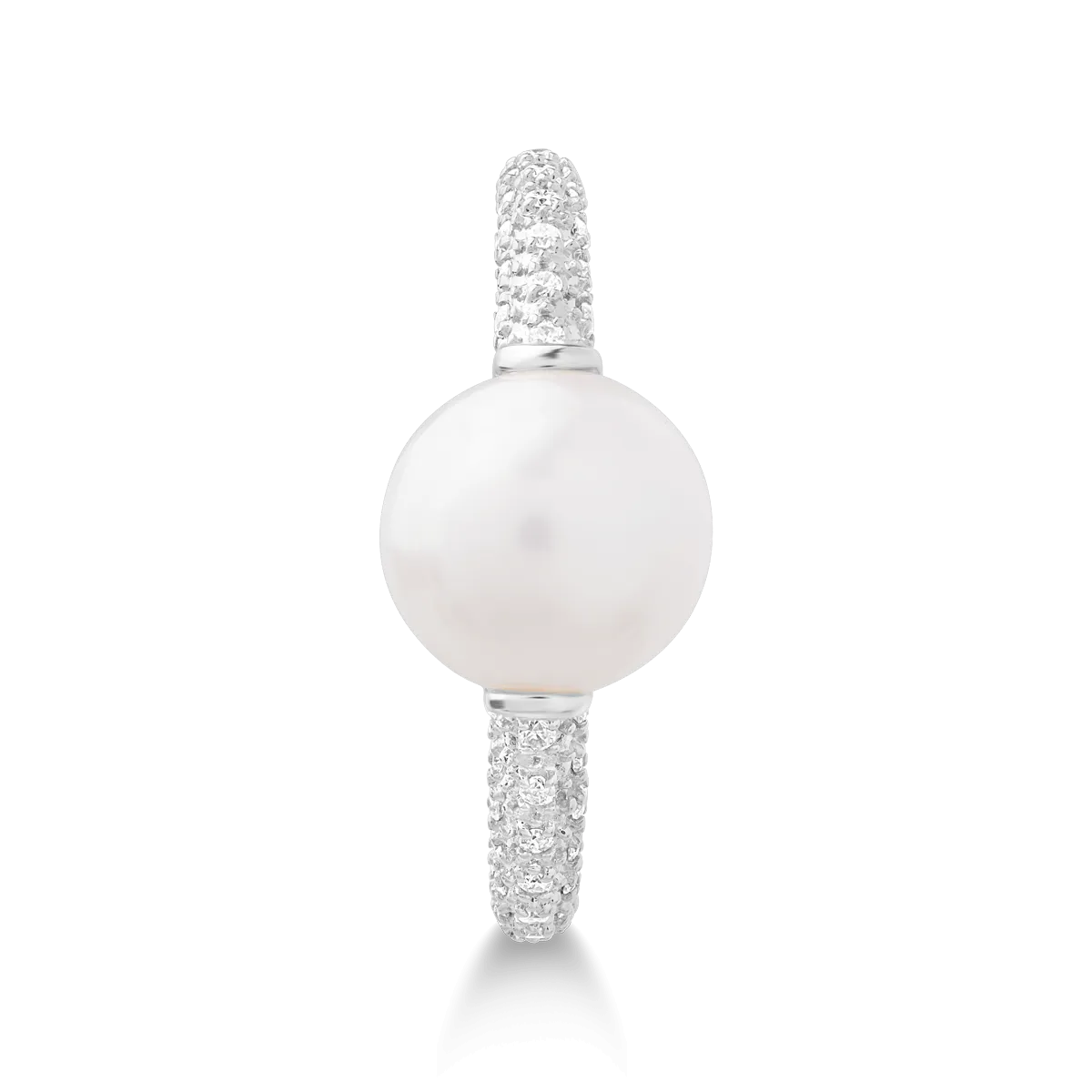 Inel din aur alb de 14K cu perla de cultura 3.653ct si diamante de 0.156ct