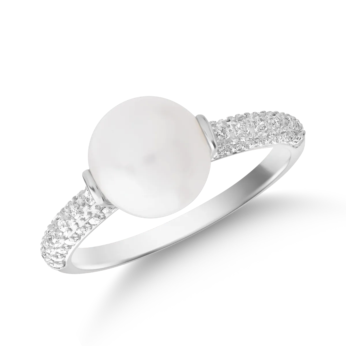 Inel din aur alb cu perla de cultura de 3.5ct si diamante de 0.152ct