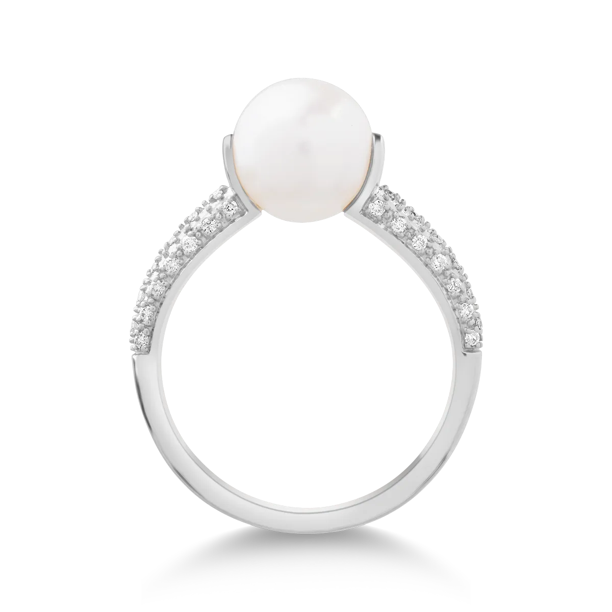 Пръстен от 14K бяло злато с 3.5ct култивирана перла и 0.152ct диаманти