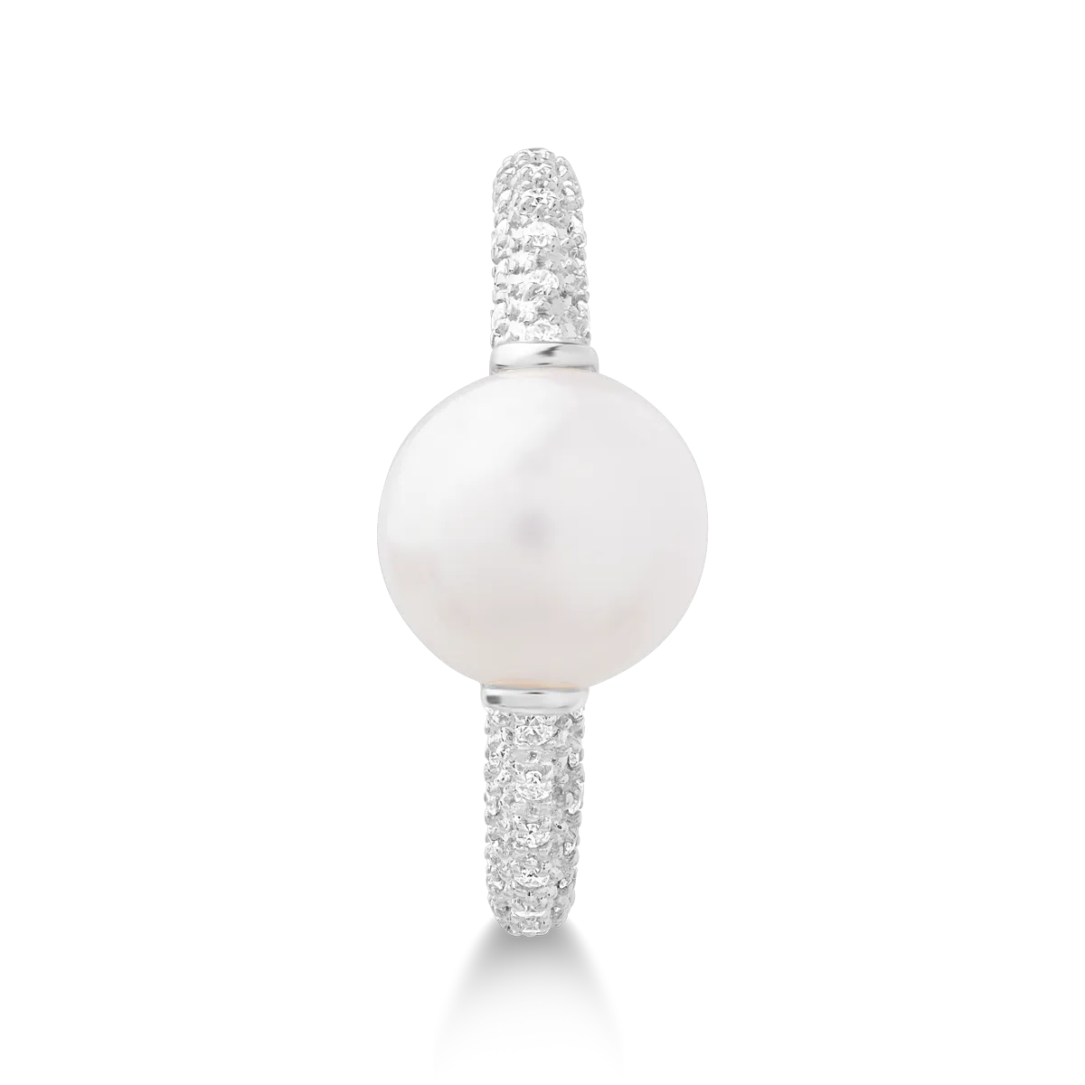 Пръстен от 14K бяло злато с 3.5ct култивирана перла и 0.152ct диаманти