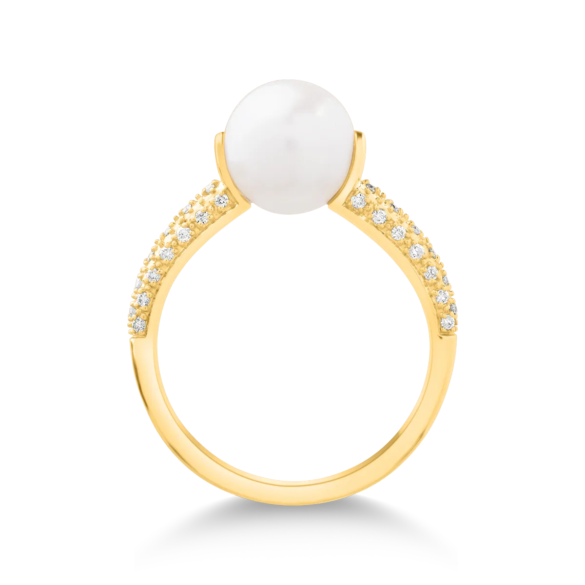 Pierścionek z żółtego 14K złota z 3.6ct perłą słodkowodną i 0.15ct diamentami