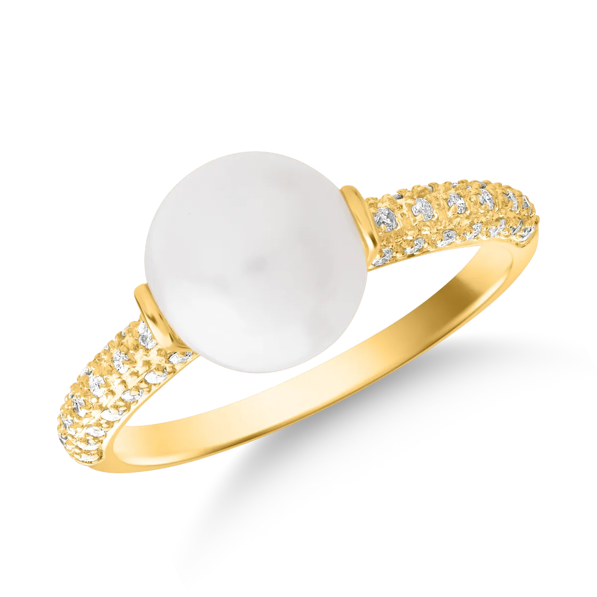 Pierścionek z żółtego 14K złota z 3.5ct perłą słodkowodną i 0.15ct diamentami-118201