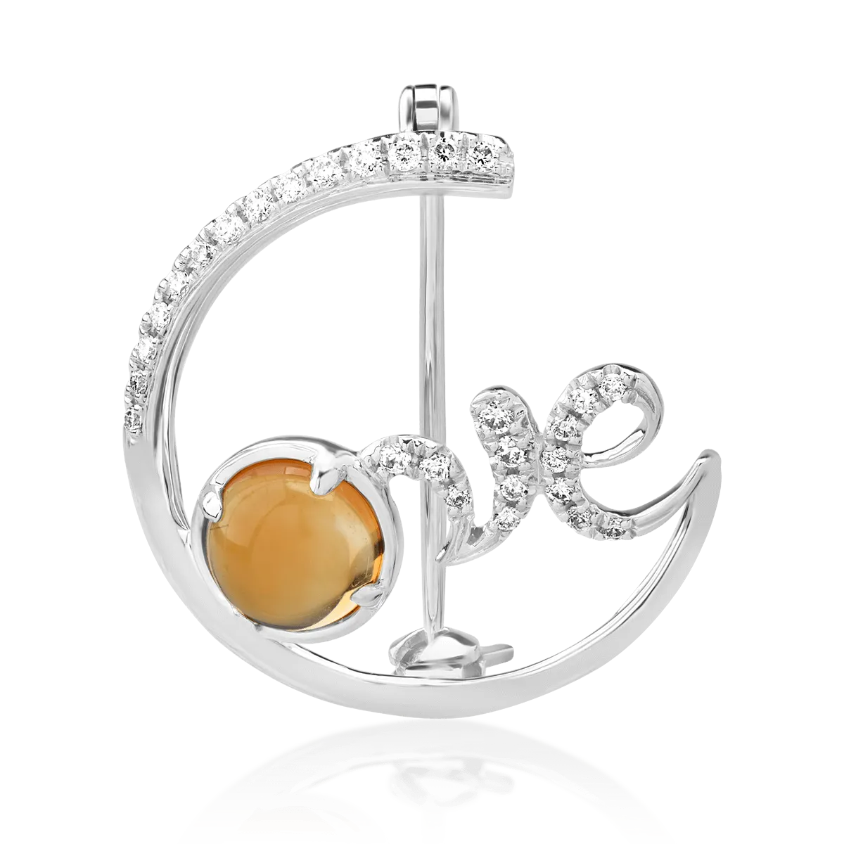 18K white gold brooch with 0.89ct citrine and 0.14ct diamonds
