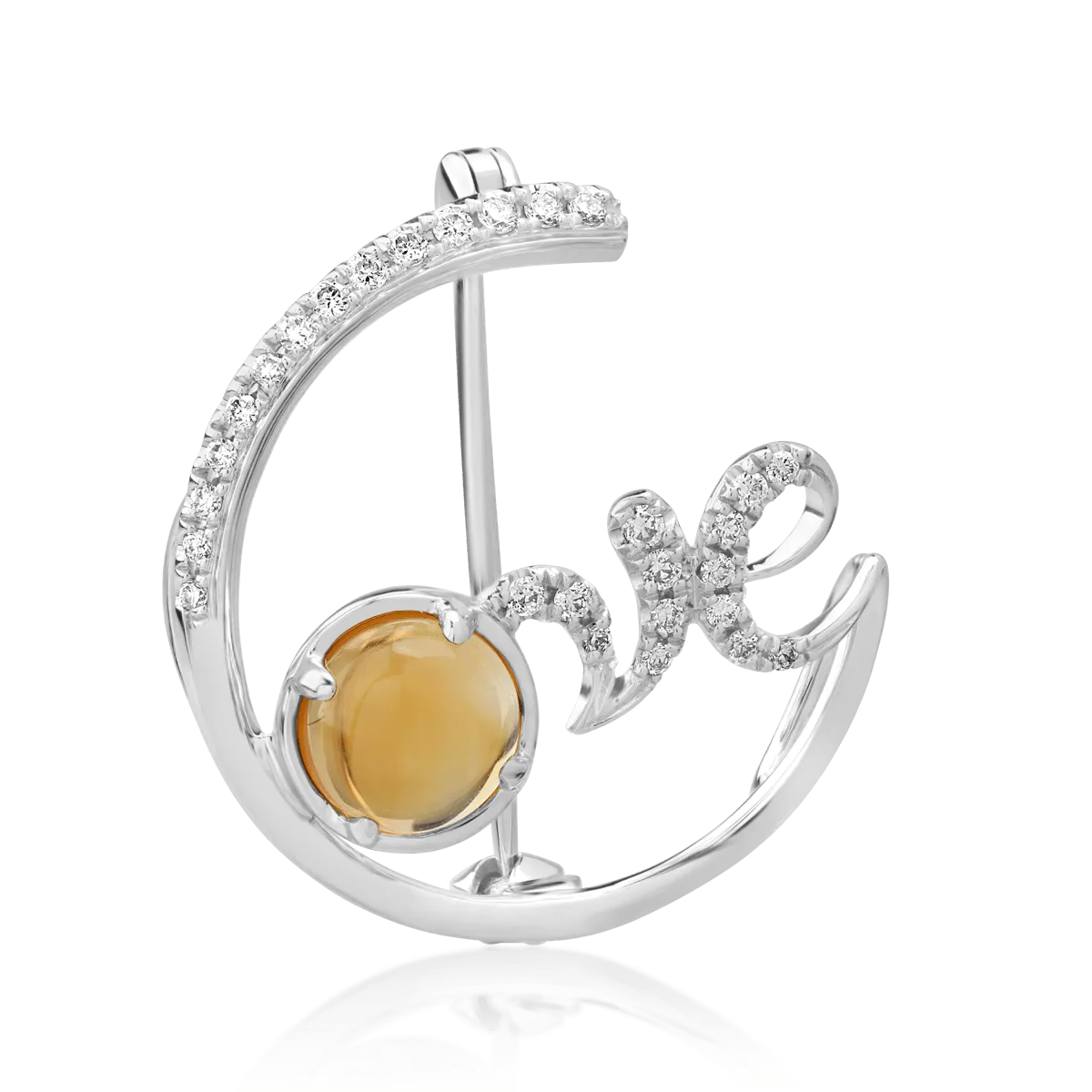 18K white gold brooch with 0.89ct citrine and 0.14ct diamonds