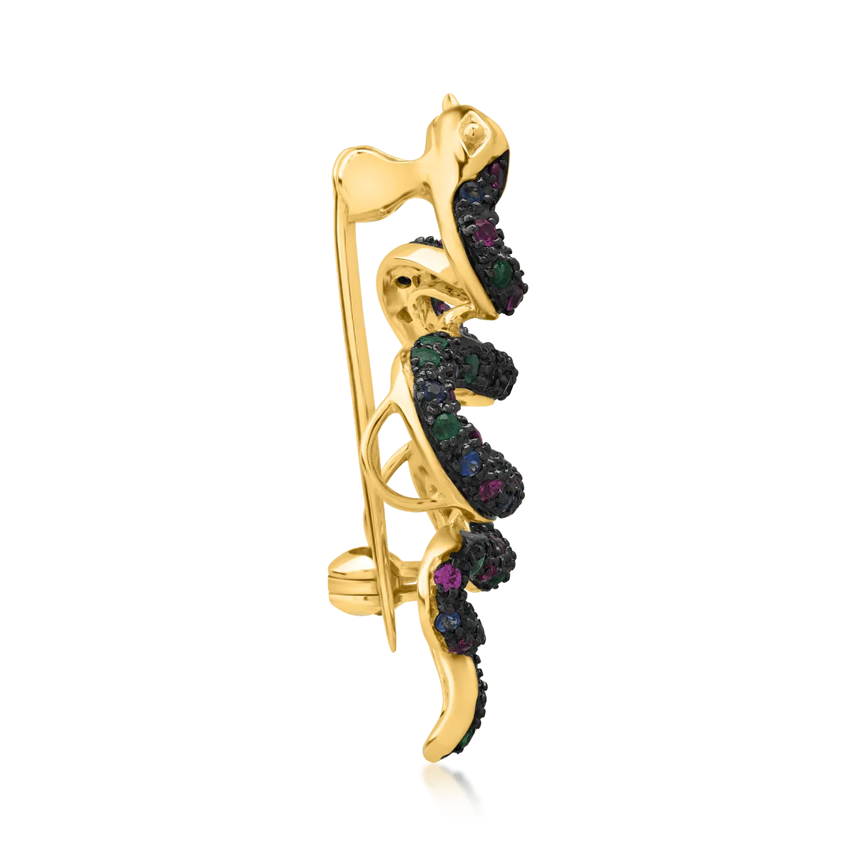 18K yellow gold brooch with 0.73ct precious and semi-precious stones