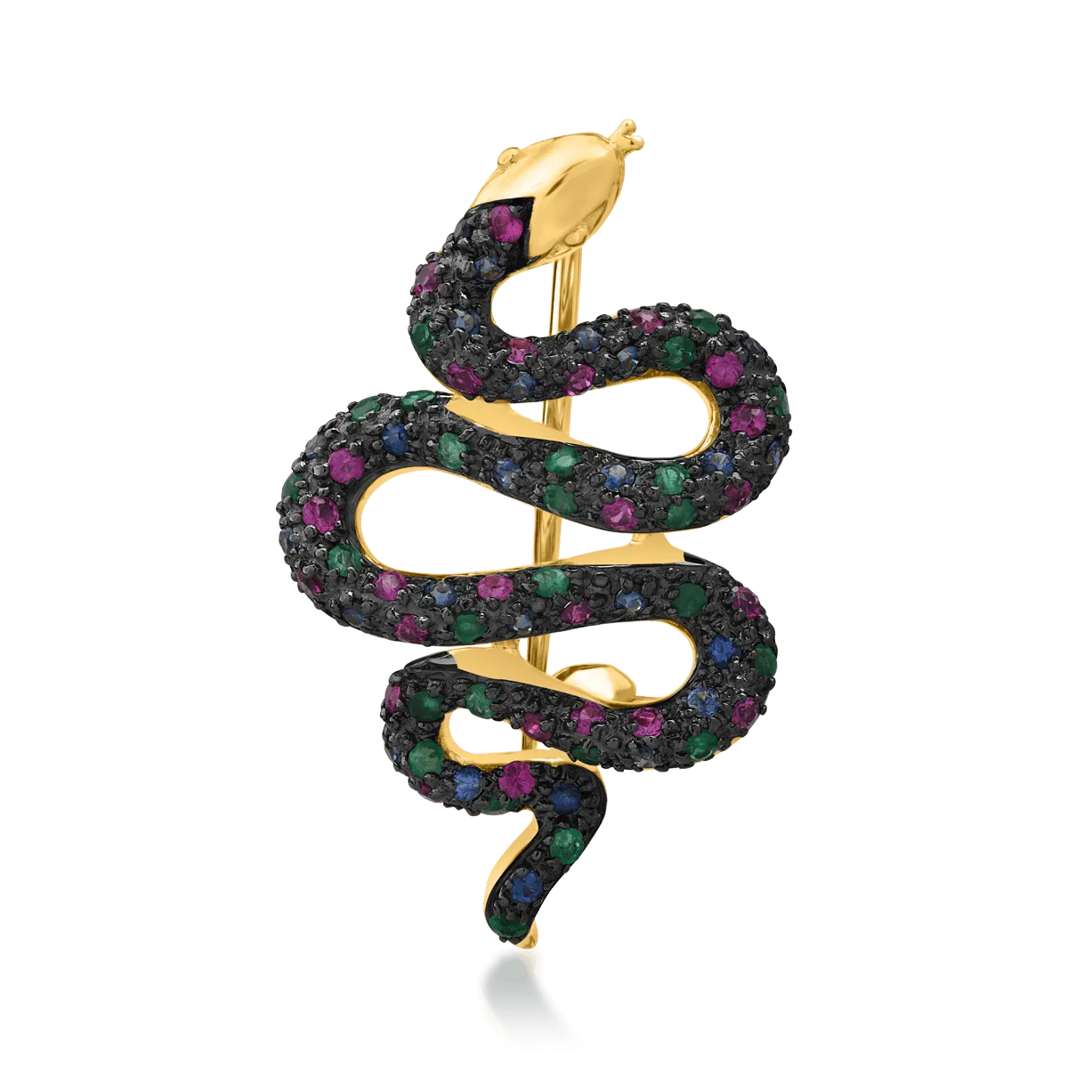 Brosa sarpe din aur galben cu pietre pretioase si semipretioase de 0.73ct