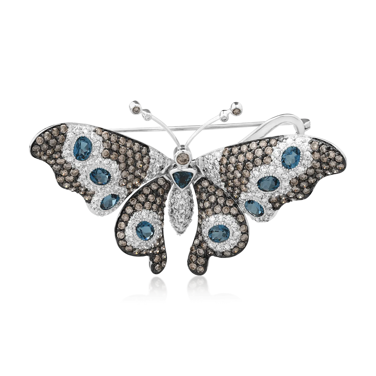 18K white gold brooch with 8.1ct precious and semi-precious stones