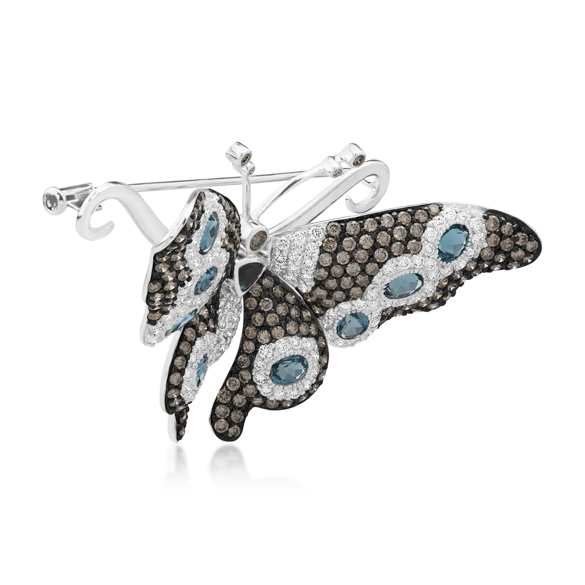 18K white gold brooch with 8.1ct precious and semi-precious stones