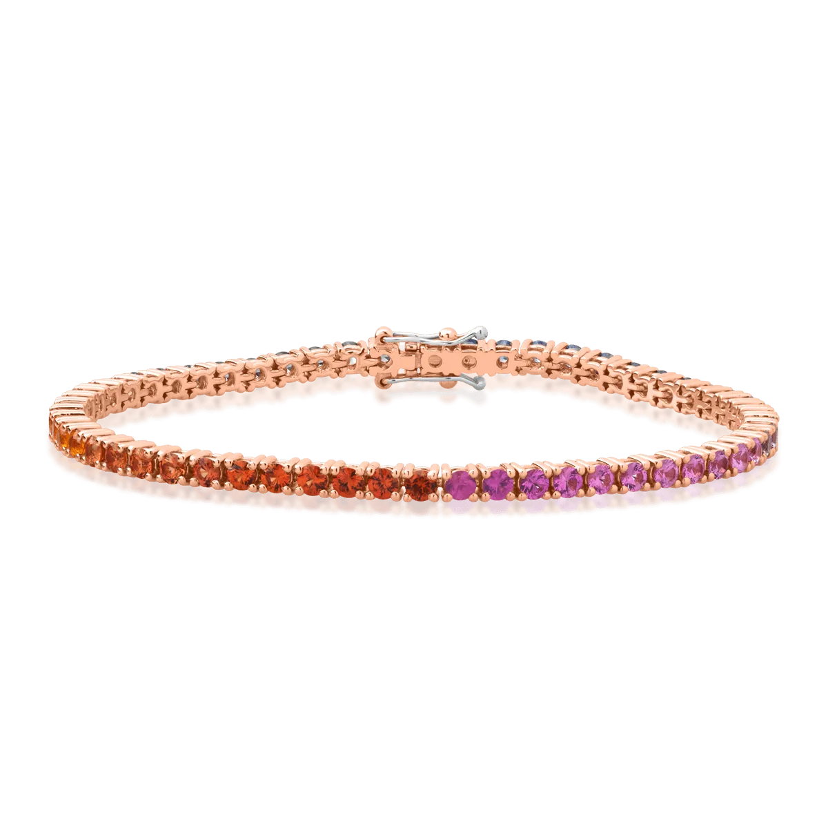 18K rose gold tennis bracelet with 5.15ct multicoloured sapphires