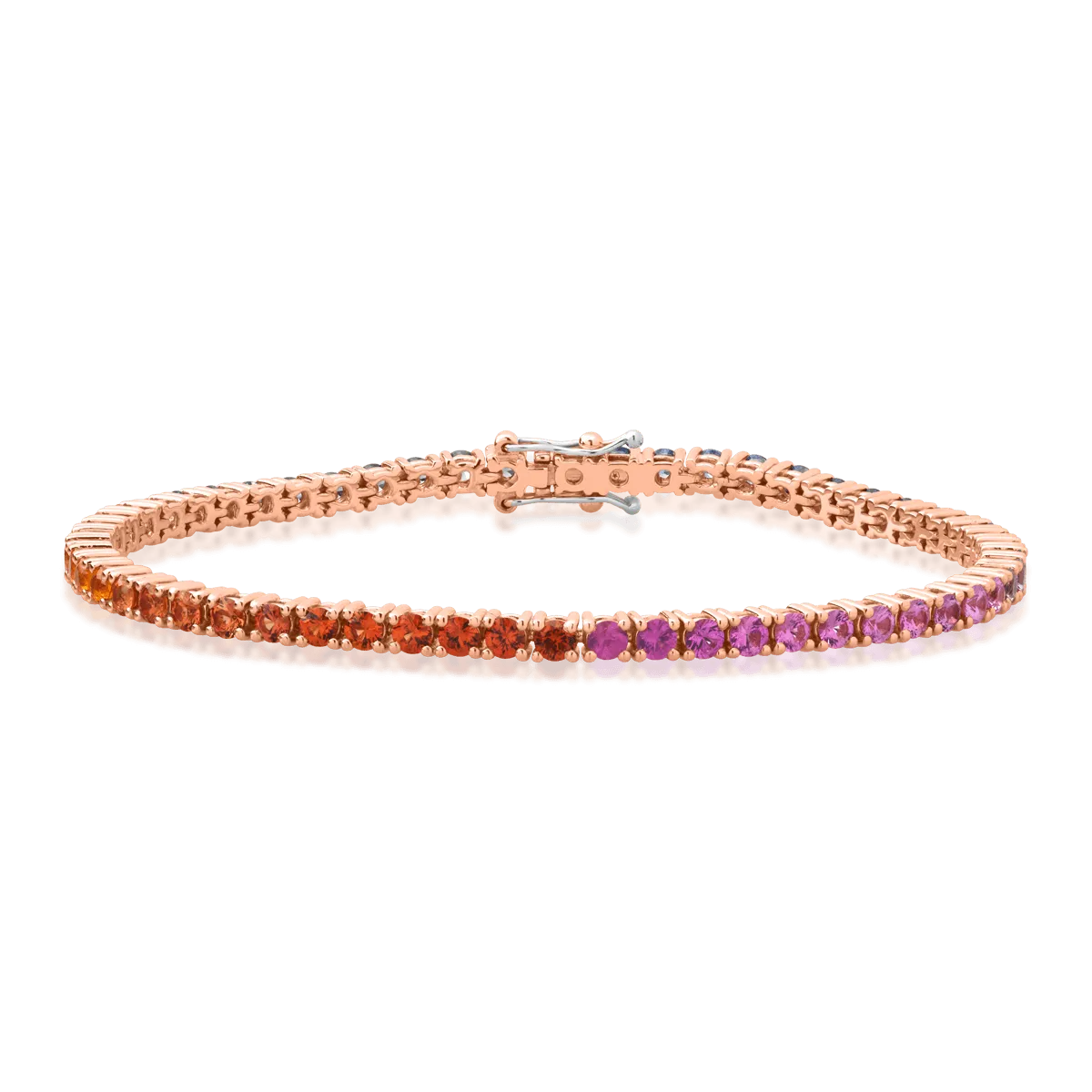 Bratara tennis din aur roz cu safire multicolore de 5.15ct
