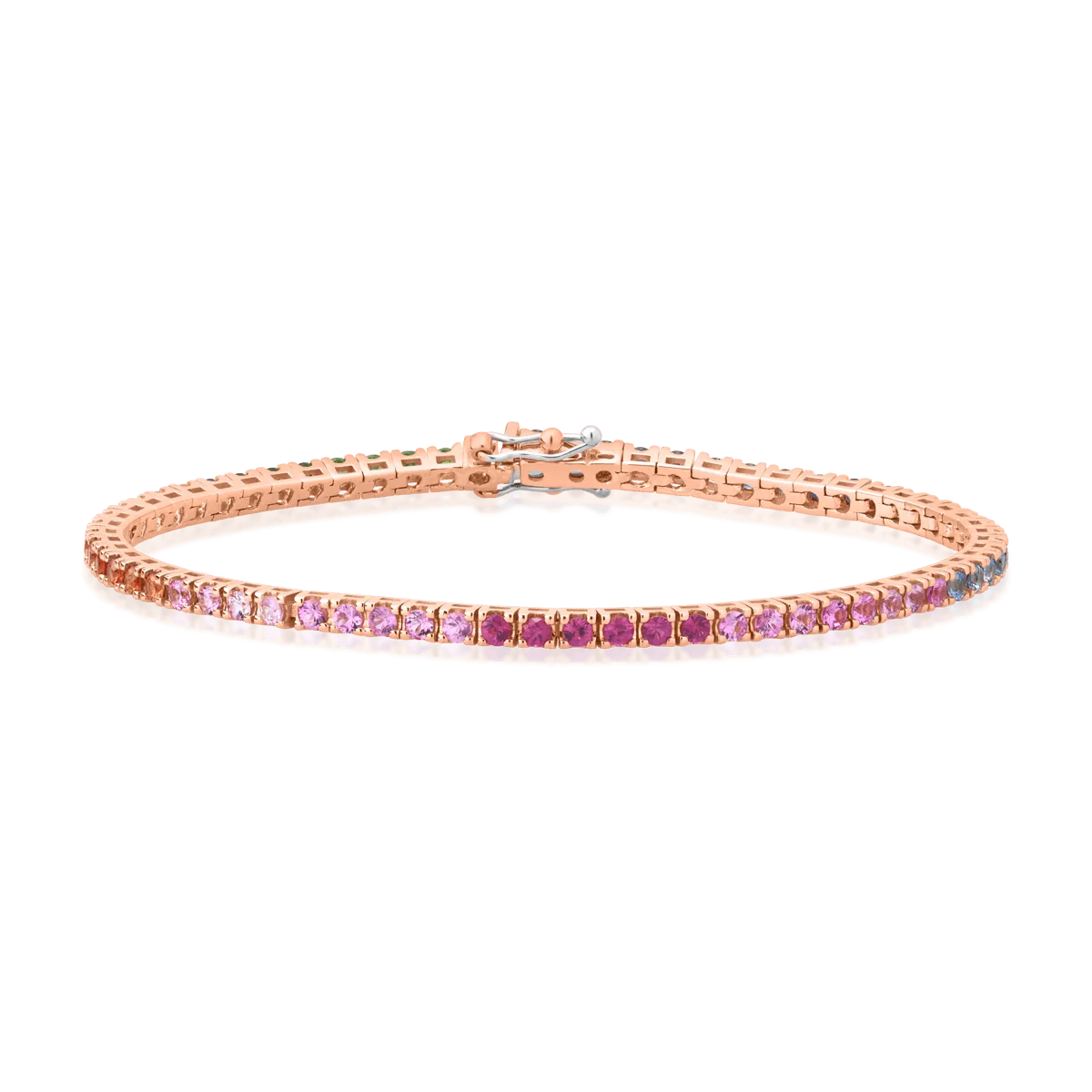 18K rose gold tennis bracelet with 2.75ct multicoloured sapphires