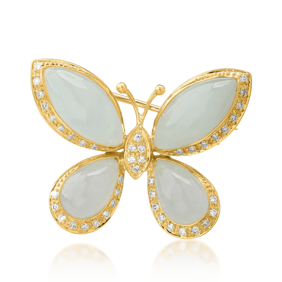 Teilor Brosa fluture din aur galben cu prehnite marquise si pear de 15.086ct si diamante de 0.299ct