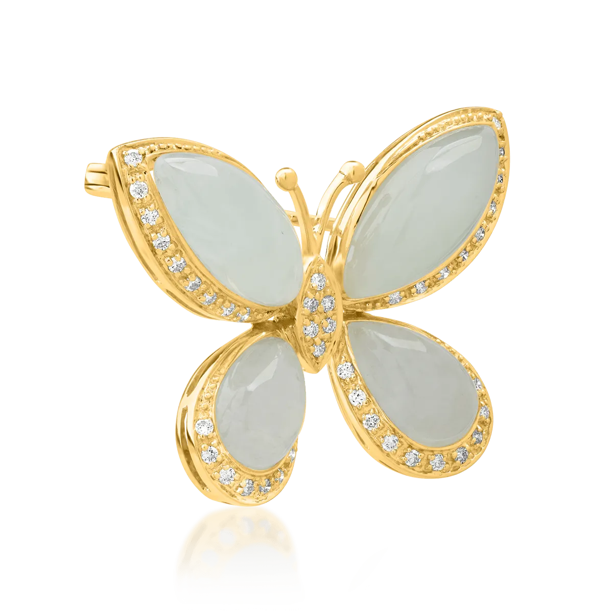 Brosa din aur galben cu prehnite de 15.086ct si diamante de 0.299ct